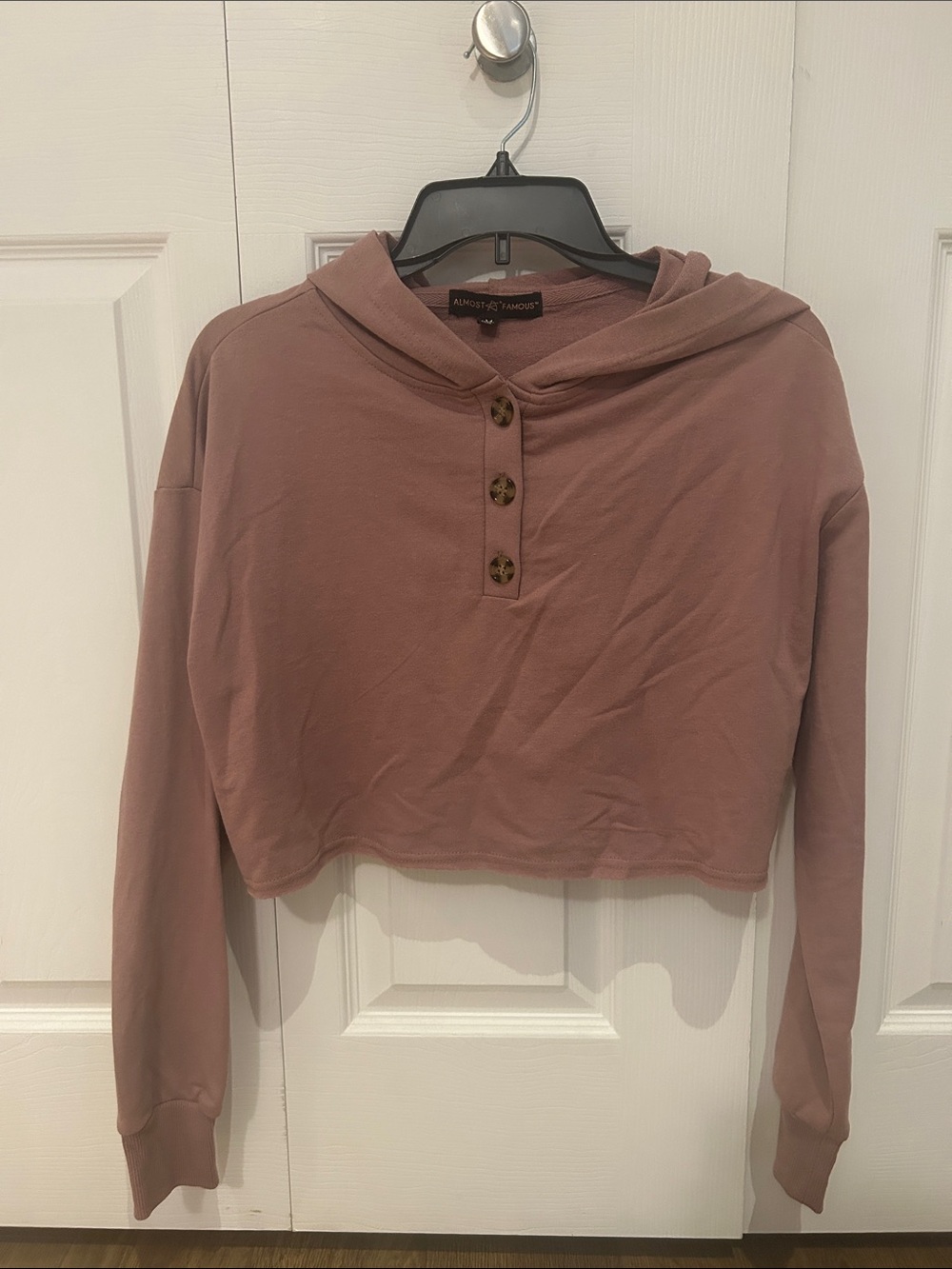 Almost Famous Dusty Rose Cropped Henley Hoodie